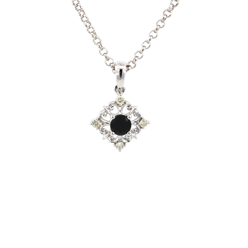 9ct White Gold Sapphire & Diamond Set Fancy Pendant Only. TDW = 0.10cts H/Si Chain sold separately.