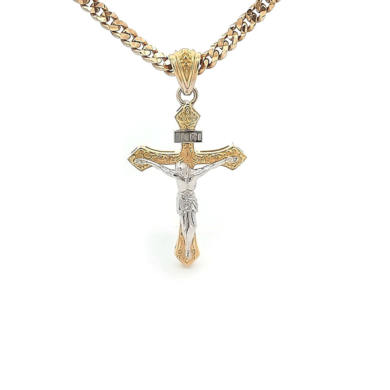 18ct Yellow Gold and Platinum Crucifix inc. bale 44mm