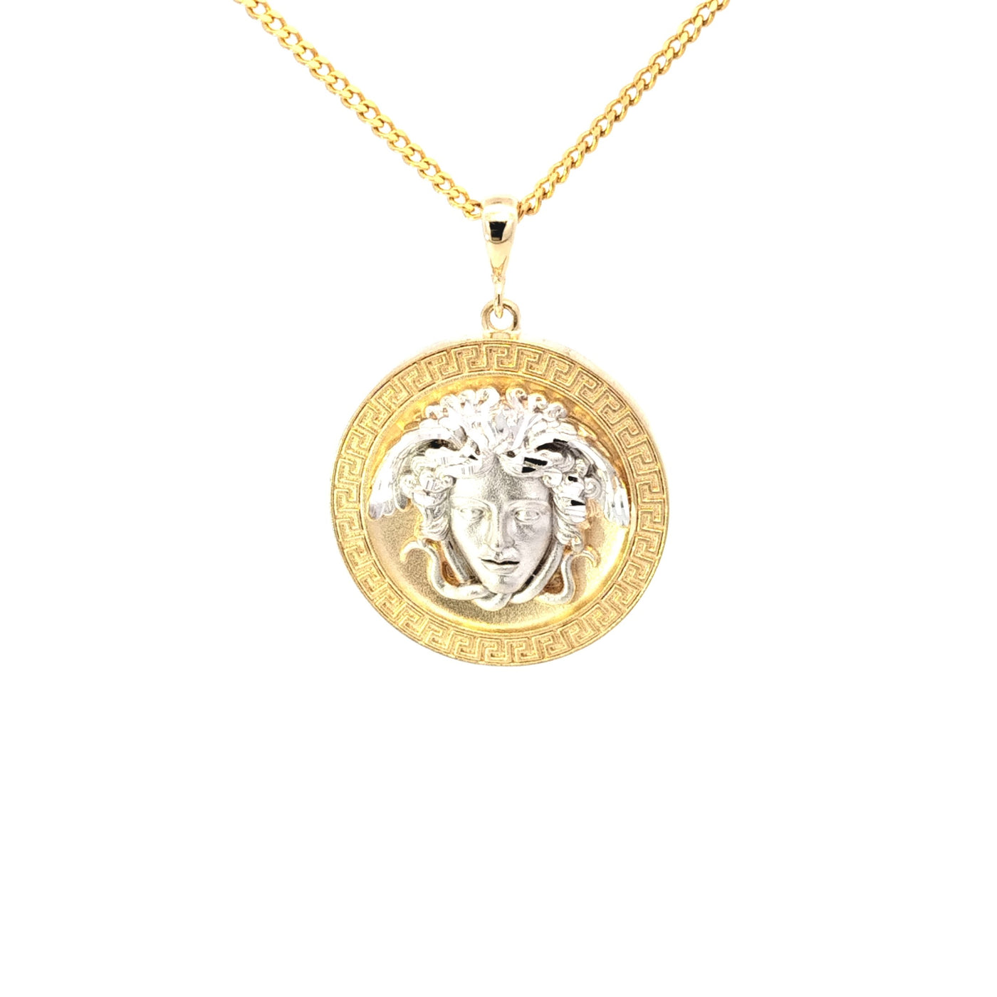 9ct Yellow and White Gold Versace Medallion, 25mm Diameter. Chain sold separately.