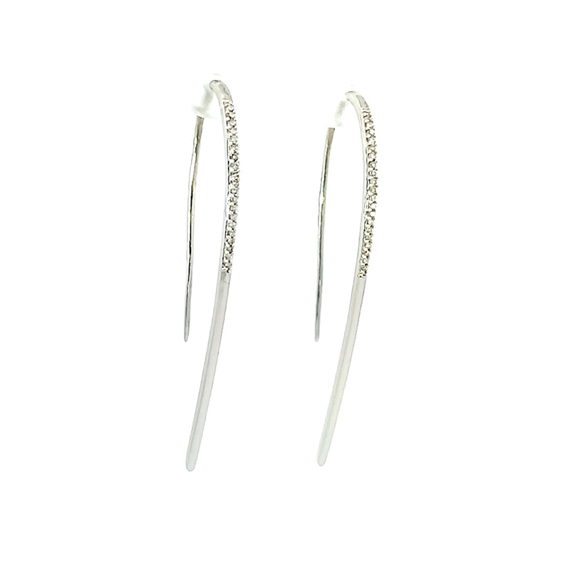 9ct White Gold Diamond Set Bar Earrings 47mm long TDW 0.12ct