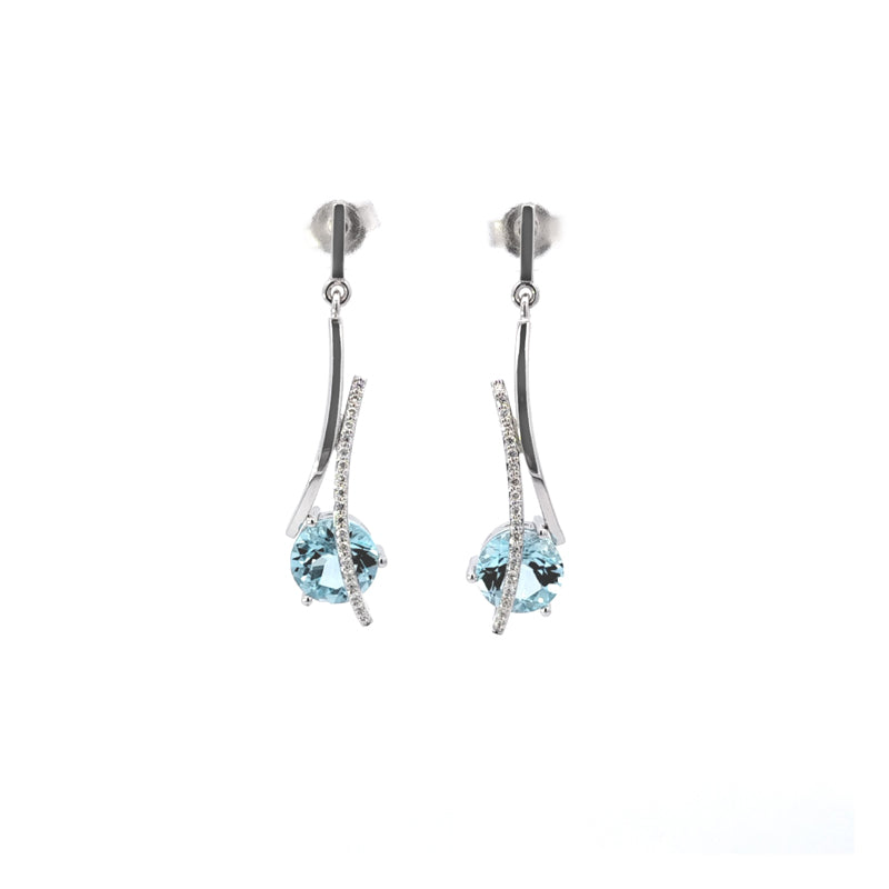 18ct White Gold Blue Topaz and Diamond Set Earrings TDW= 0.22ct G/Si