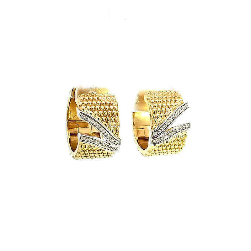 18ct Yellow and White Gold Diamond Set Huggie Earrings TDW=0.144ct G