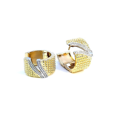 18ct Yellow and White Gold Diamond Set Huggie Earrings TDW=0.144ct G