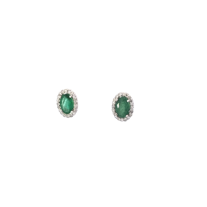 9ct White Gold Emerald and Diamond Cluster Earrings.TDW=0.15cts H-I/ Si