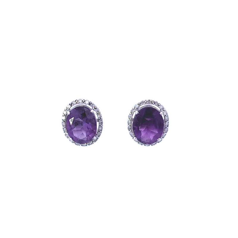 9ct White Gold Amethyst (4.15cts) and Diamond-set Halo Cluster Stud Earrings TDW=0.22ct J-K/P3