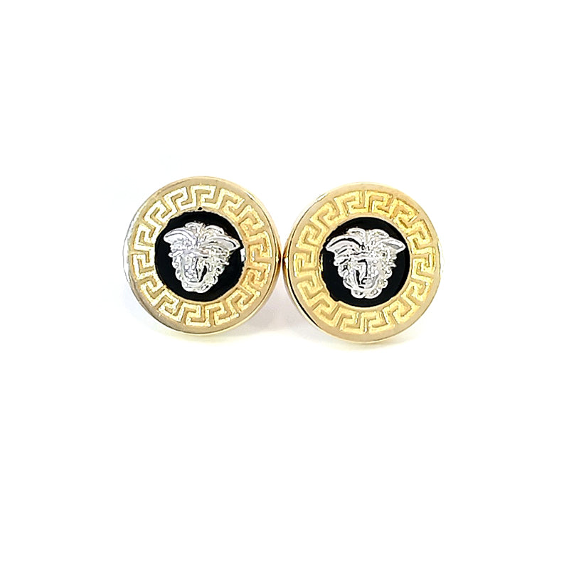 9ct Yellow Gold Versace Medusa Black Enamelled Stud Earrings