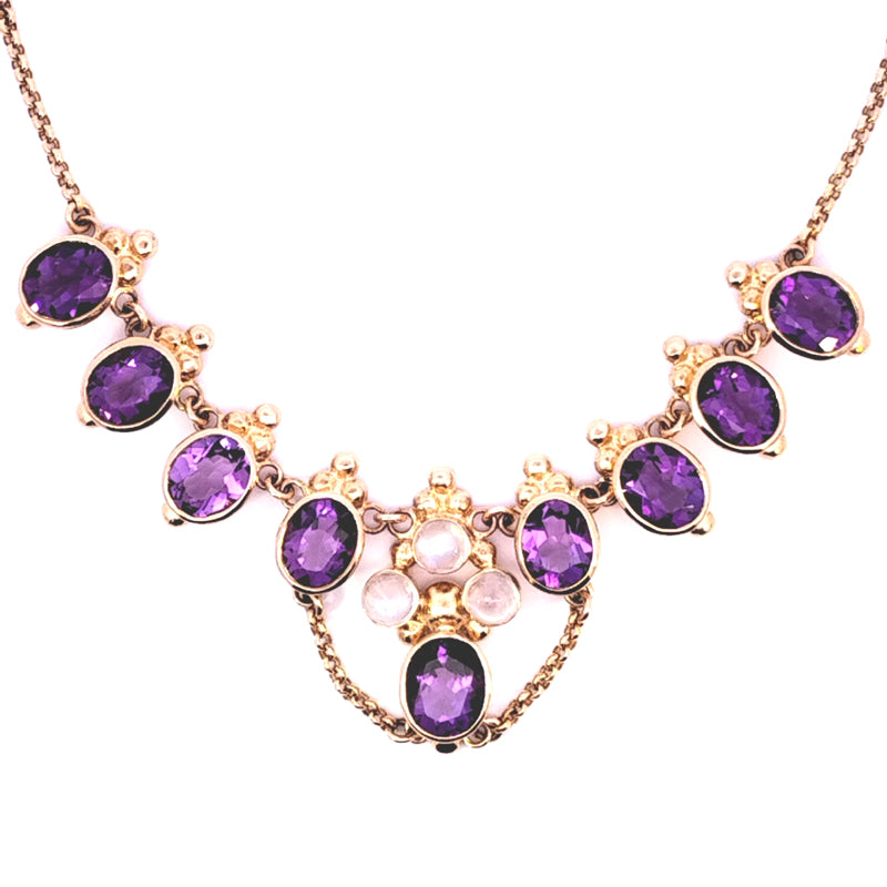 9ct Yellow Gold, Amethyst and Moonstone stone "Moulin Rouge"