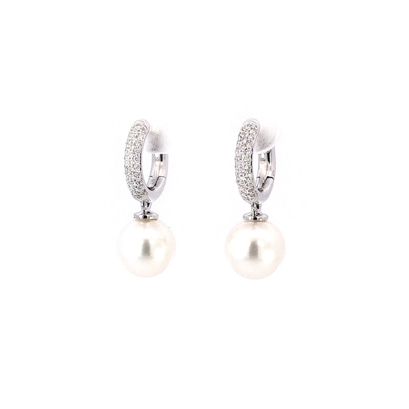 18ct White Gold South Sea Cultured Pearl and Diamond Earrings TDW=0.341ct G/Si