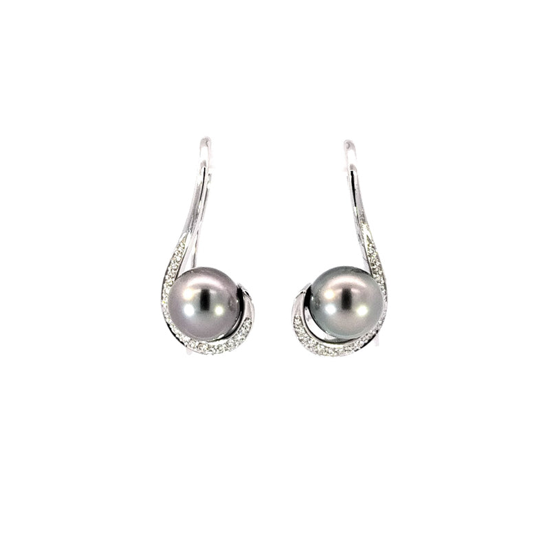 18ct White Gold Tahitian Pearl Diamond Set Earrings