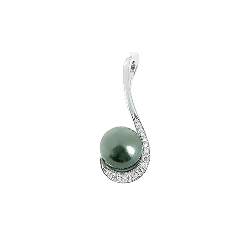 18ct White Gold Tahitian Pearl and Diamond Set Pendant Only TDW=0.105ct G/Si Chain sold separately.