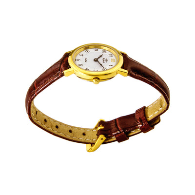 Adina Everyday Classic Dress Watch NK40 G1FS has a gold-plated case for a classic look. Ionic hard gold-plating is a technologically advanced plating technique to ensure lasting beauty. With its 3ATM water resistance and durable o-ring crown, it is designed for everyday use, except for swimming and showering.