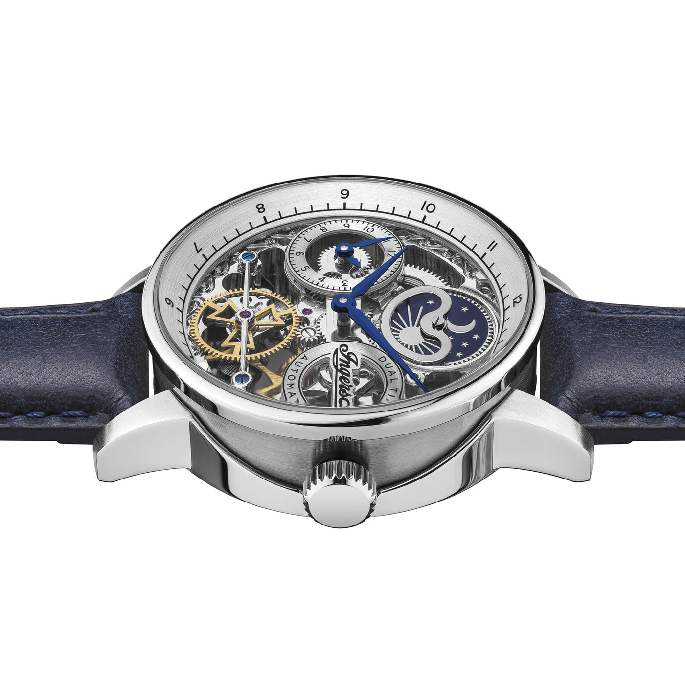 Orologio Ingersoll The Jazz Silver Skeleton con cinturino in pelle blu