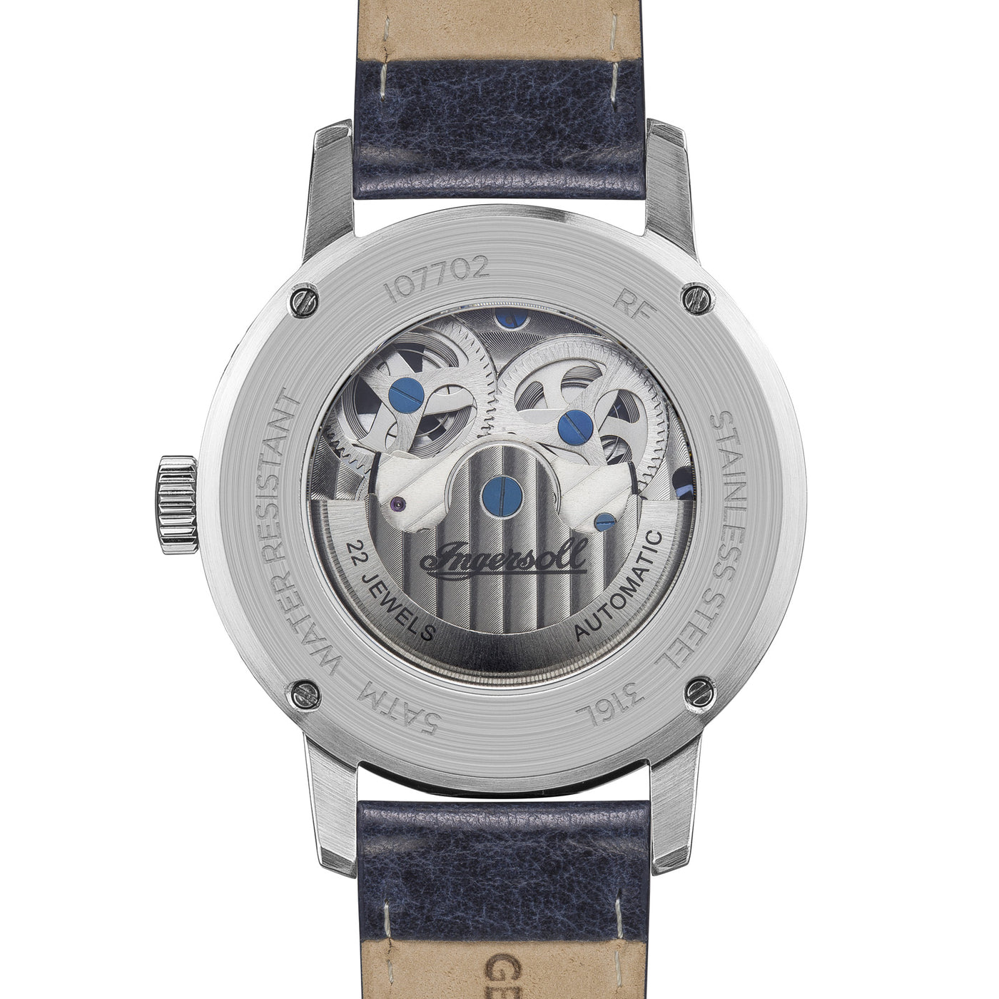 Orologio Ingersoll The Jazz Silver Skeleton con cinturino in pelle blu