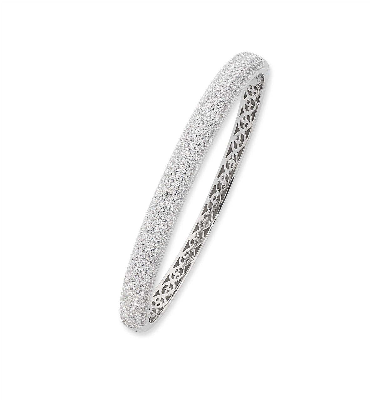 Sterling Silver and CZ Pave Set Hinged Bangle