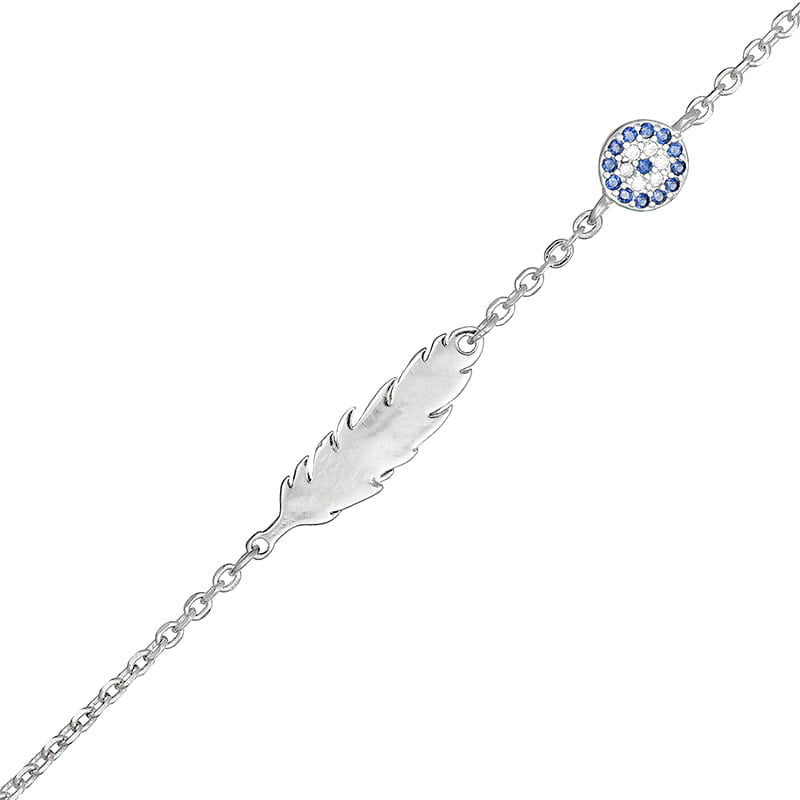 Sterling Silver Eye and Feather CZ Bracelet