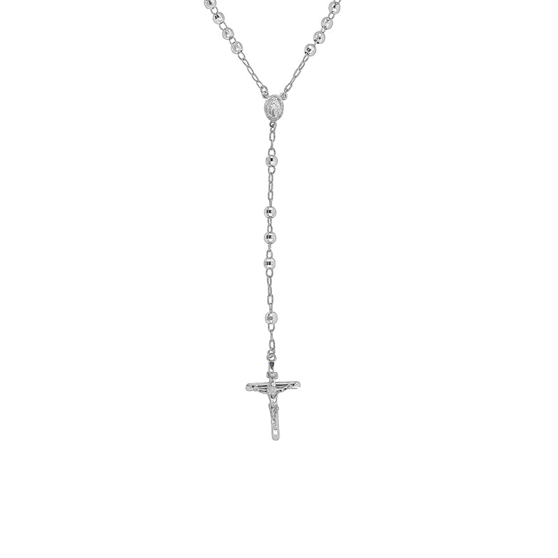 Sterling Silver Rosary Necklace 55cm