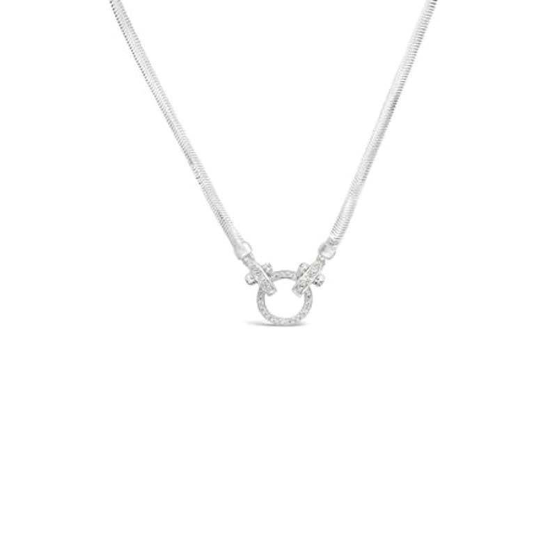 Sterling Silver Herringbone Necklace with CZs