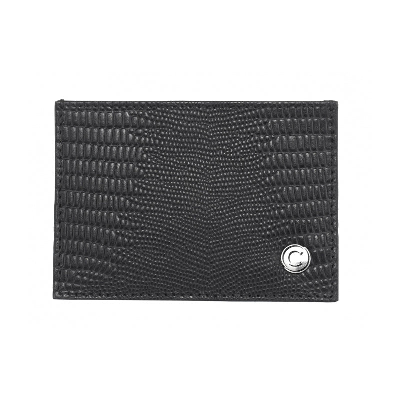 Black Lizard Pattern Leather Credit Card Wallet