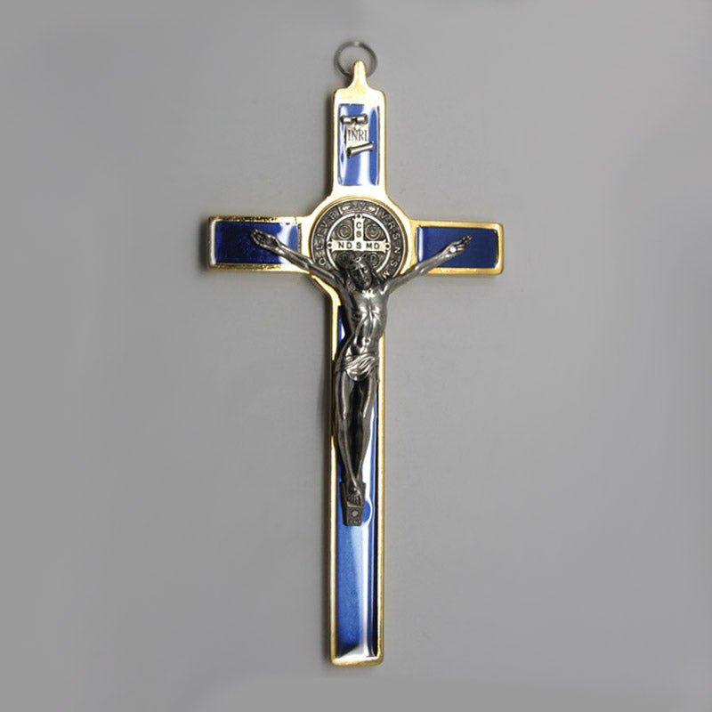 St Benedict Crucifix Gold Blue