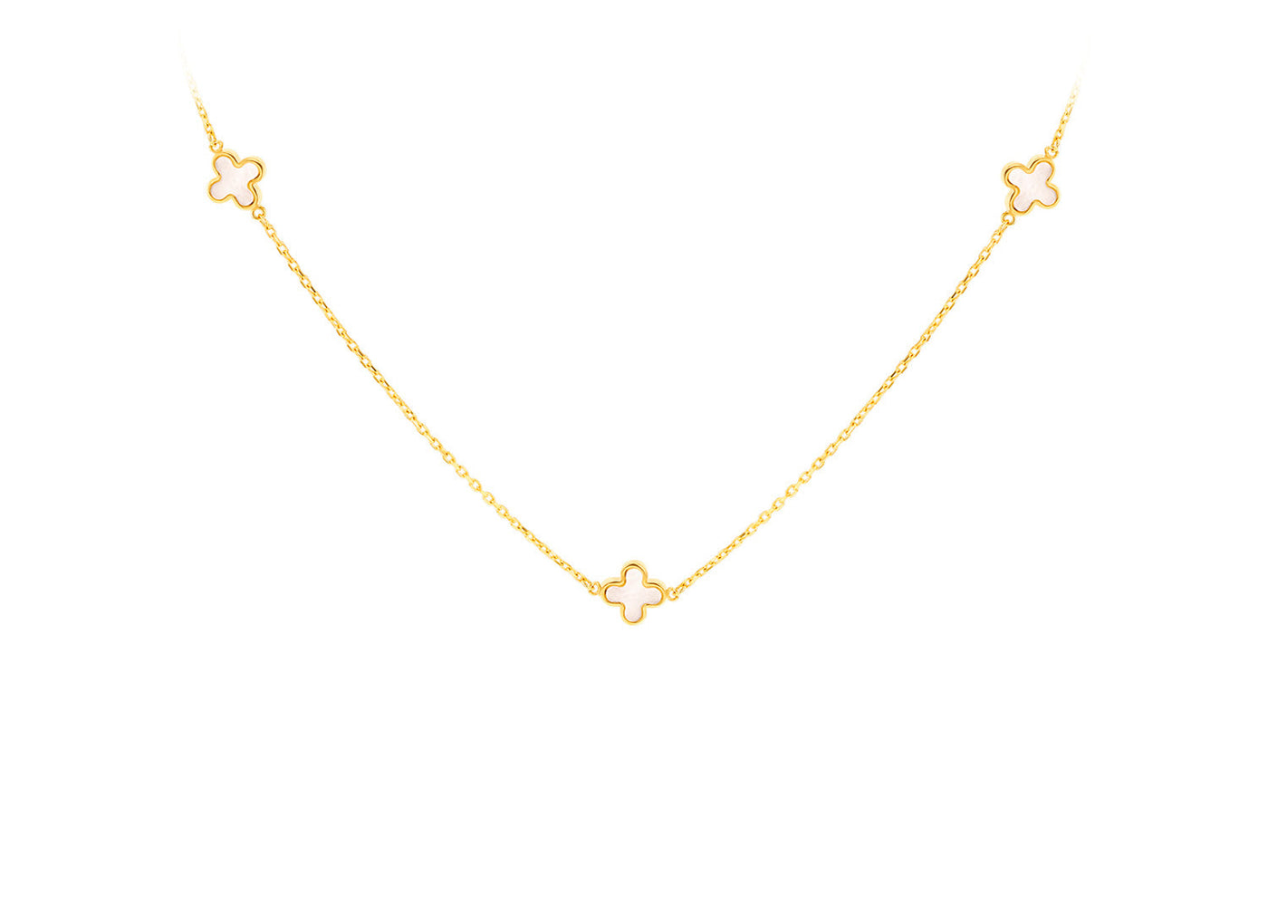 9K Yellow Gold 3 Mother-of-Pearl Petal Necklace 40-42.5 cm