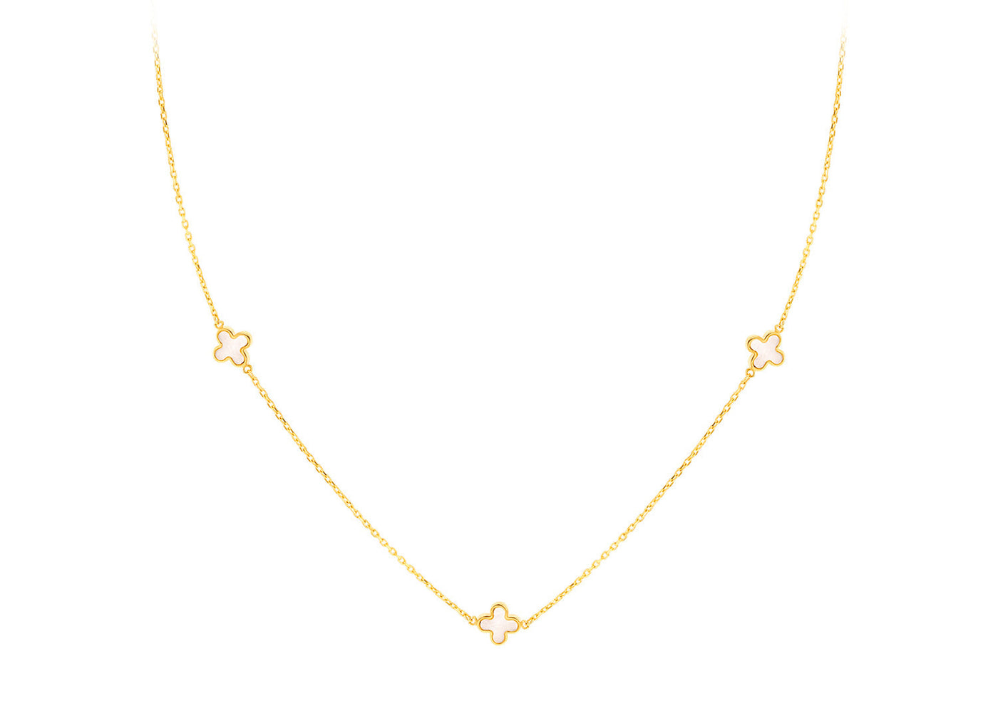 9K Yellow Gold 3 Mother-of-Pearl Petal Necklace 40-42.5 cm