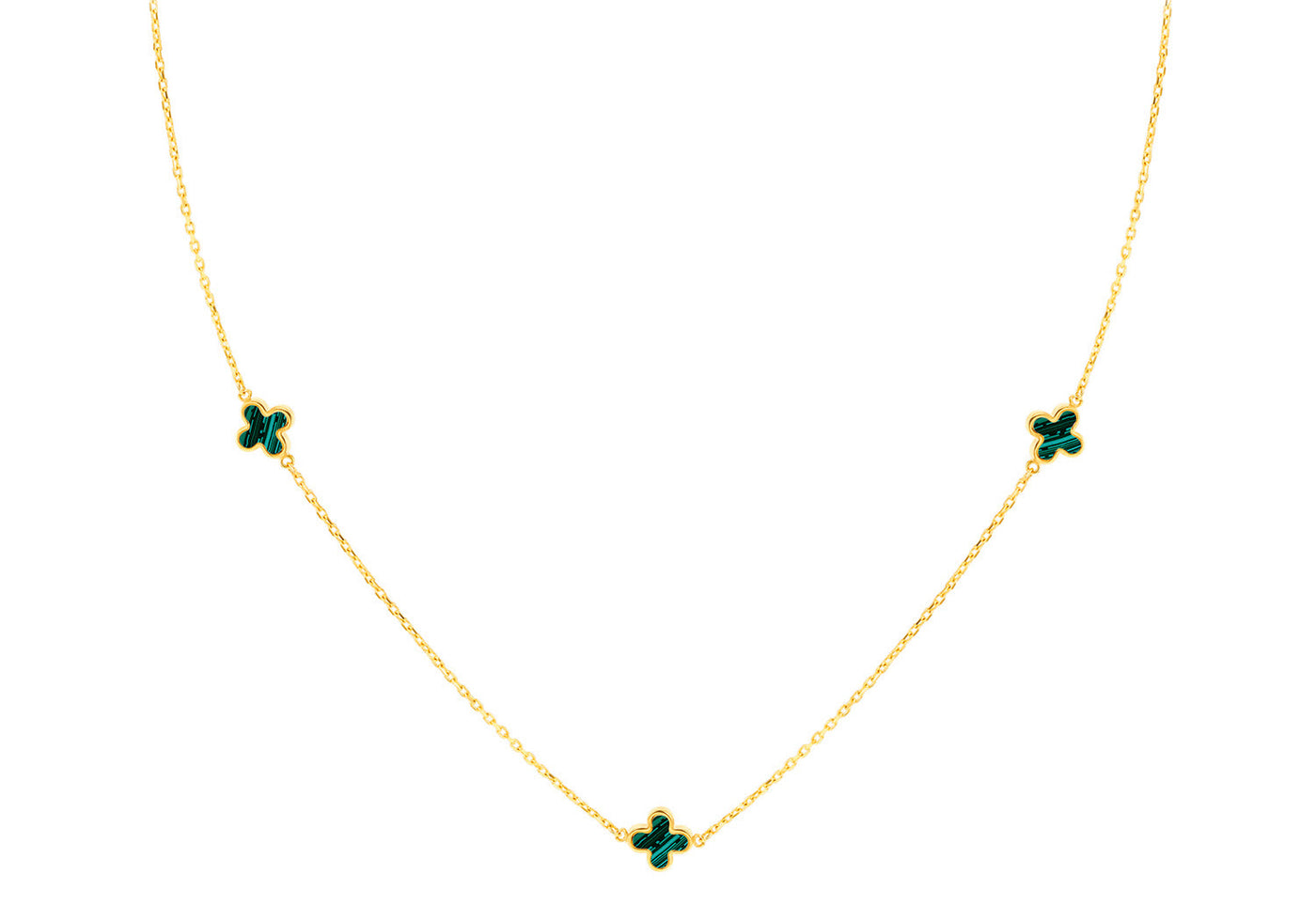 Collana in oro giallo 9K con 3 petali di malachite, 40-42,5 cm