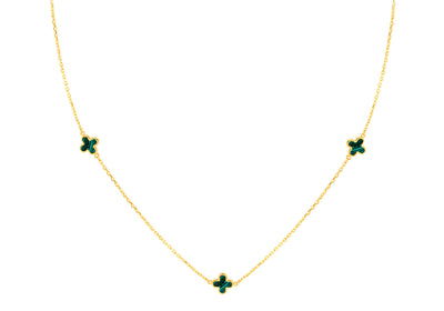 Collana in oro giallo 9K con 3 petali di malachite, 40-42,5 cm