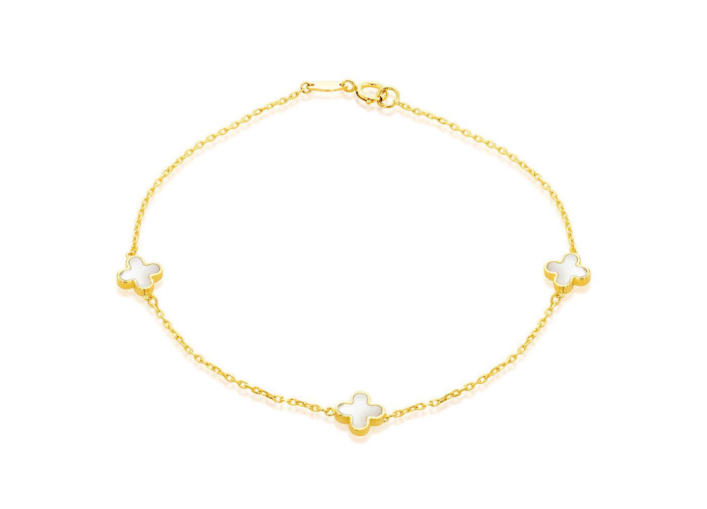 Bracelet 3 pétales de nacre en or jaune 9 carats 19 cm