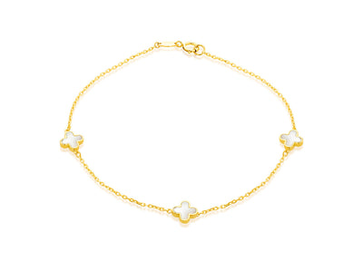 Bracelet 3 pétales de nacre en or jaune 9 carats 19 cm