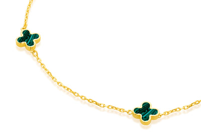 Bracciale in oro giallo 9K con 3 petali di malachite, 19 cm