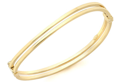 9K Yellow Gold Double Square Tube Wave Bangle 60 mm