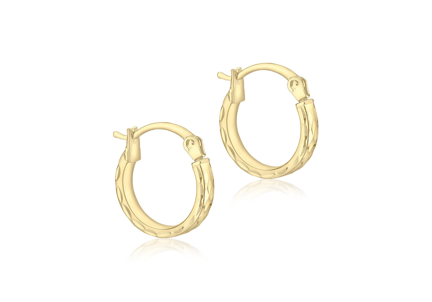 Boucles d'oreilles créoles en or jaune 9 carats avec diamants taillés 10 mm 