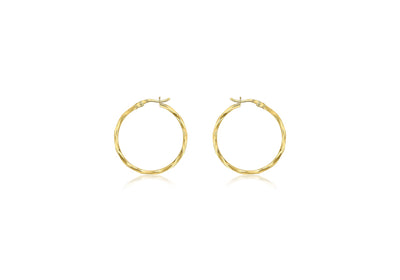 9K Yellow Gold Diamond Cut Hoop Earrings 28mm