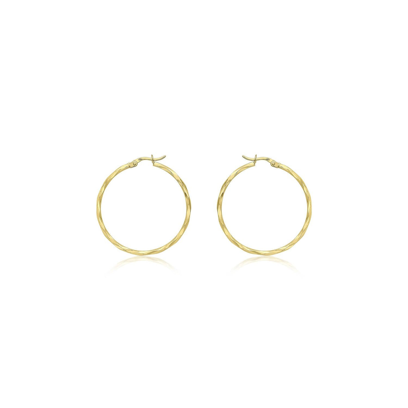 Boucles d'oreilles créoles à facettes en or jaune 9 carats de 33 mm avec diamants taillés