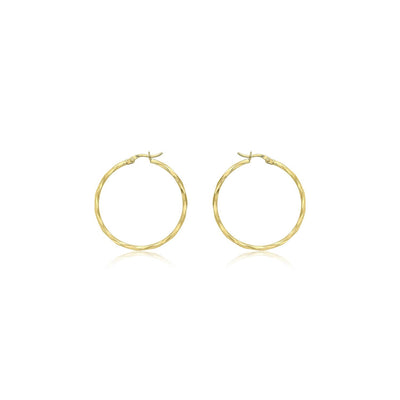 Boucles d'oreilles créoles à facettes en or jaune 9 carats de 33 mm avec diamants taillés