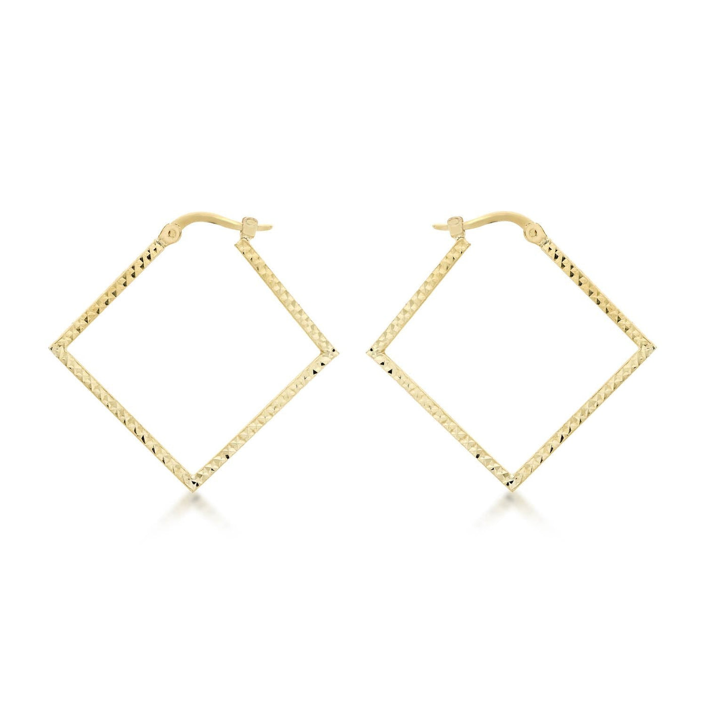 9K Yellow Gold 23mm x 23mm Diamond Cut Square Creole Earrings