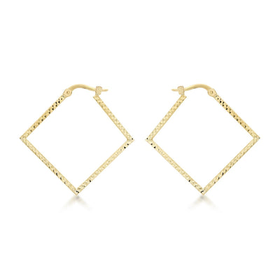 9K Yellow Gold 23mm x 23mm Diamond Cut Square Creole Earrings