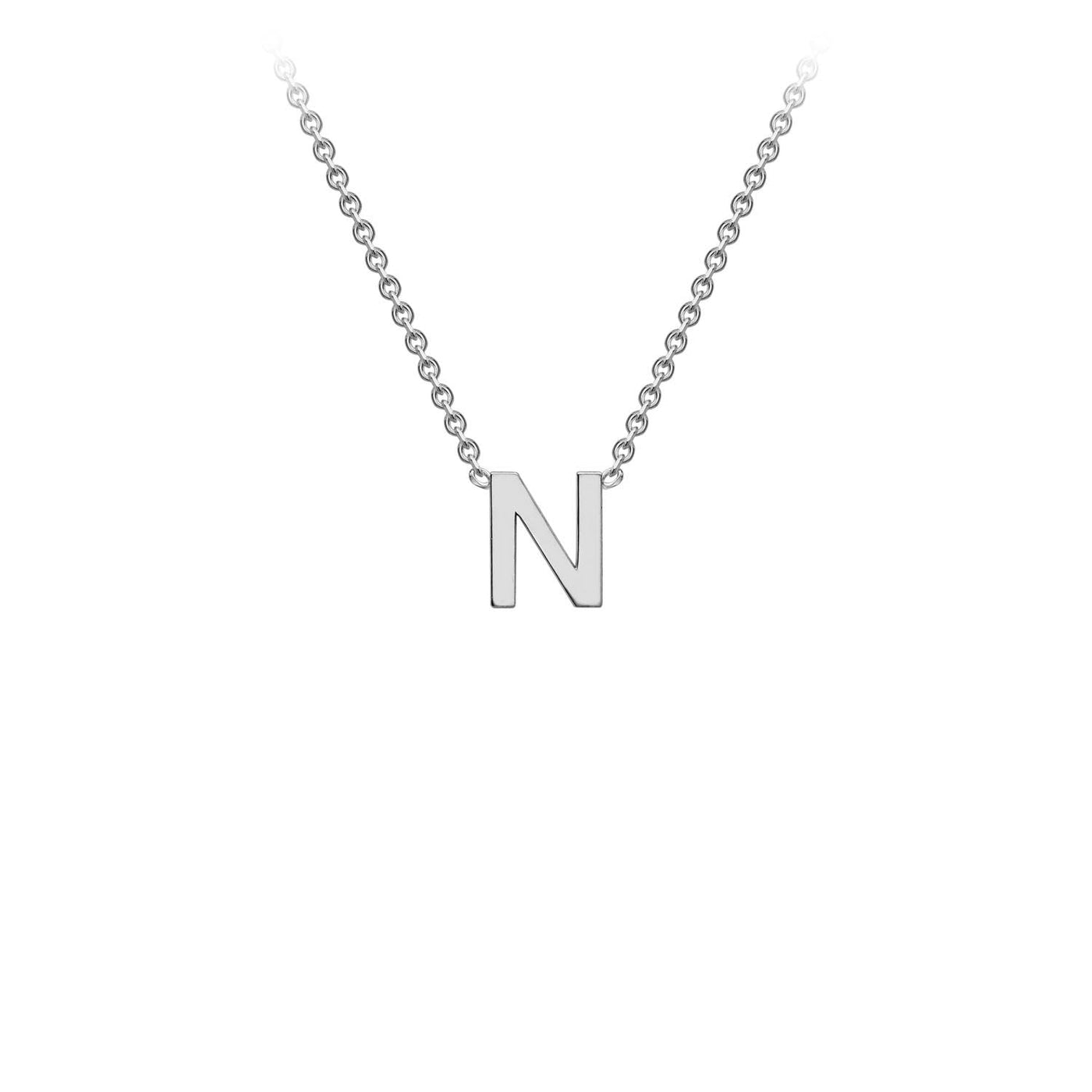 Collana regolabile con iniziale "N" in oro bianco 9K, 38/43 cm