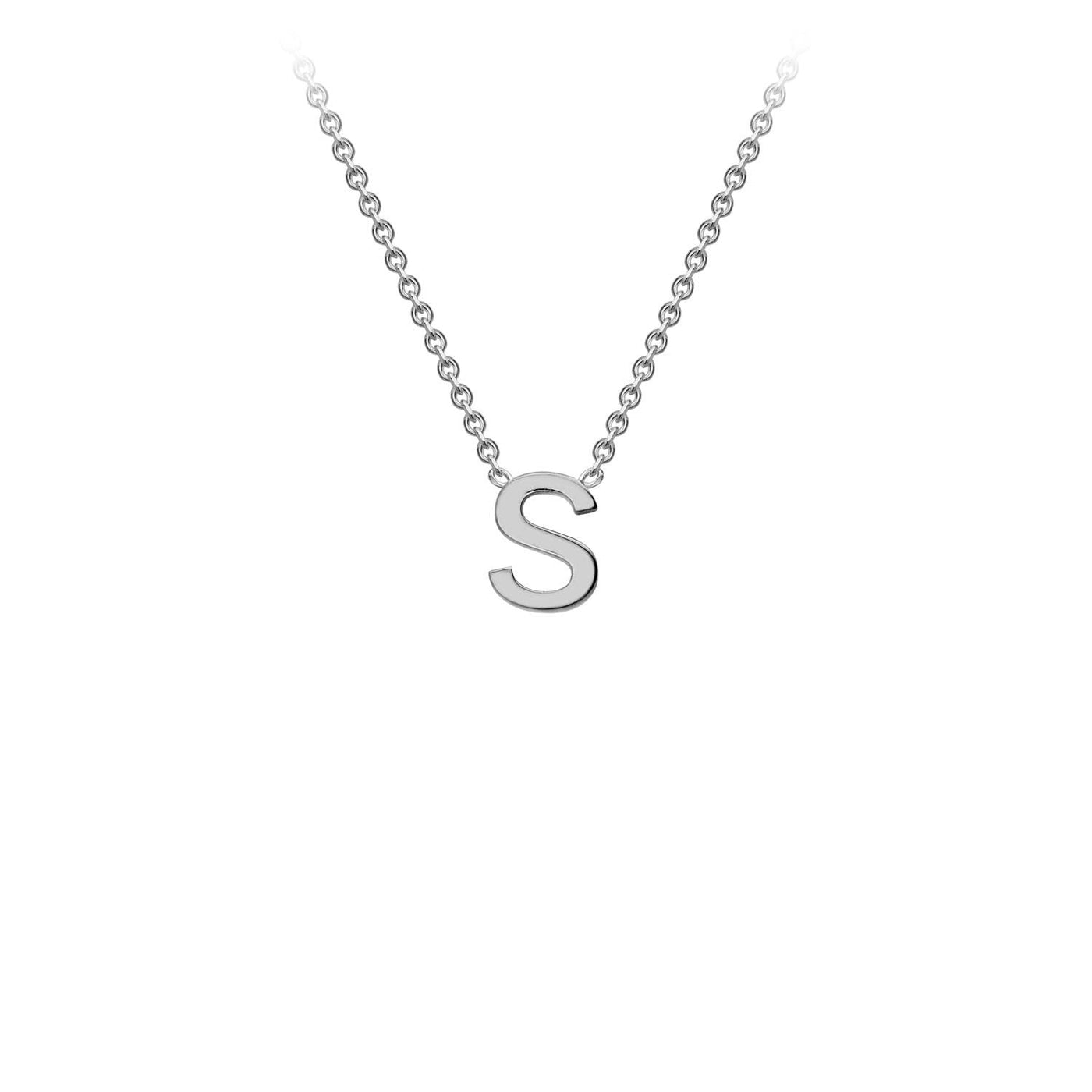 Collier ajustable avec lettre initiale « S » en or blanc 9 carats 38/43 cm