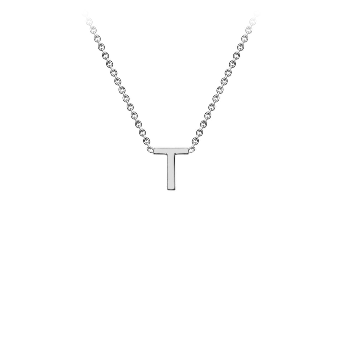 Collier ajustable avec initiale « T » en or blanc 9 carats 38/43 cm