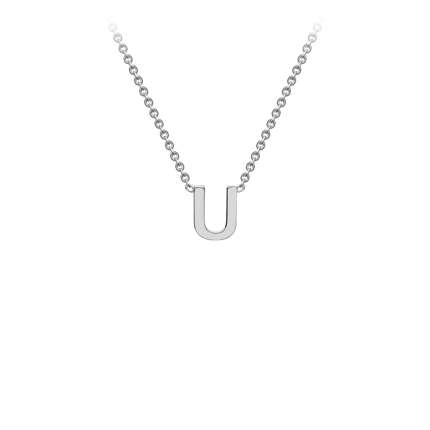 Collier ajustable en or blanc 9 carats avec initiale « U » 38/43 cm