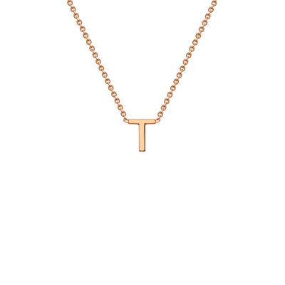 Collana regolabile con lettera iniziale "T" in oro rosa 9K, 38/43 cm