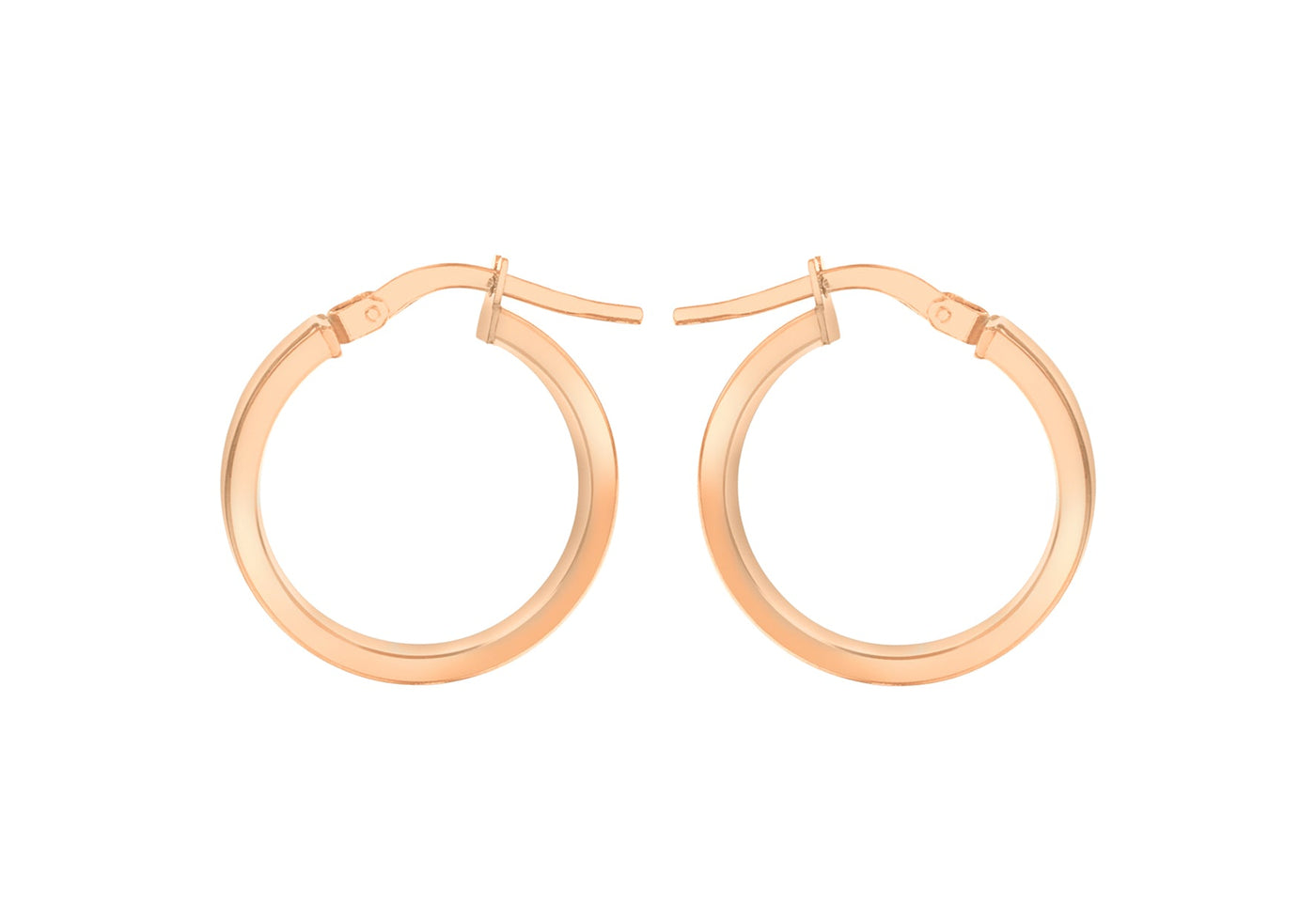 9K Rose Gold 3mm Rectangular-Tube 15mm Hoop Creole Earrings