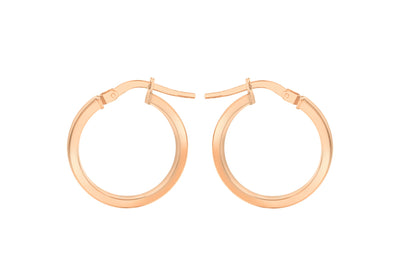 9K Rose Gold 3mm Rectangular-Tube 15mm Hoop Creole Earrings