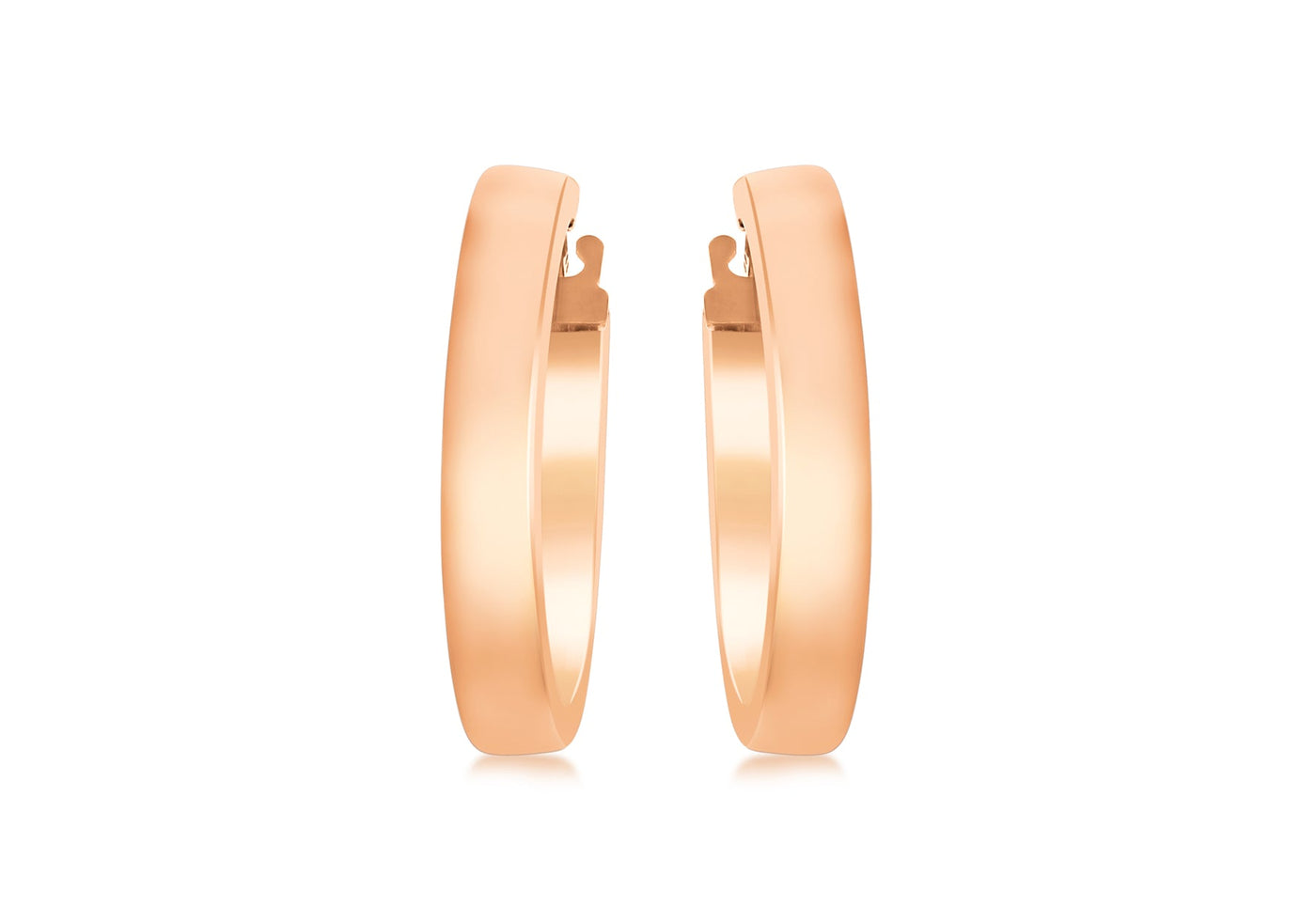 9K Rose Gold 3mm Rectangular-Tube 15mm Hoop Creole Earrings