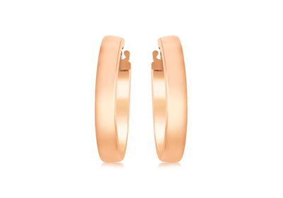 9K Rose Gold 3mm Rectangular-Tube 15mm Hoop Creole Earrings