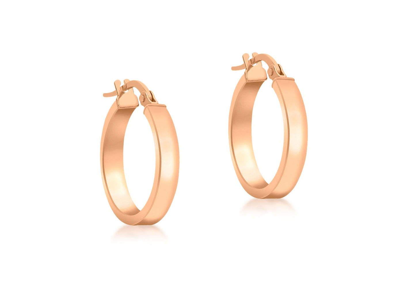 9K Rose Gold 3mm Rectangular-Tube 15mm Hoop Creole Earrings