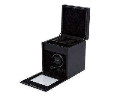 Wolf British Racing Single Watch Winder with Storage Black