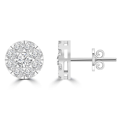 Cluster Diamond Stud Earrings with 0.50ct Diamonds in 9K White Gold - 9WECLUS50GH