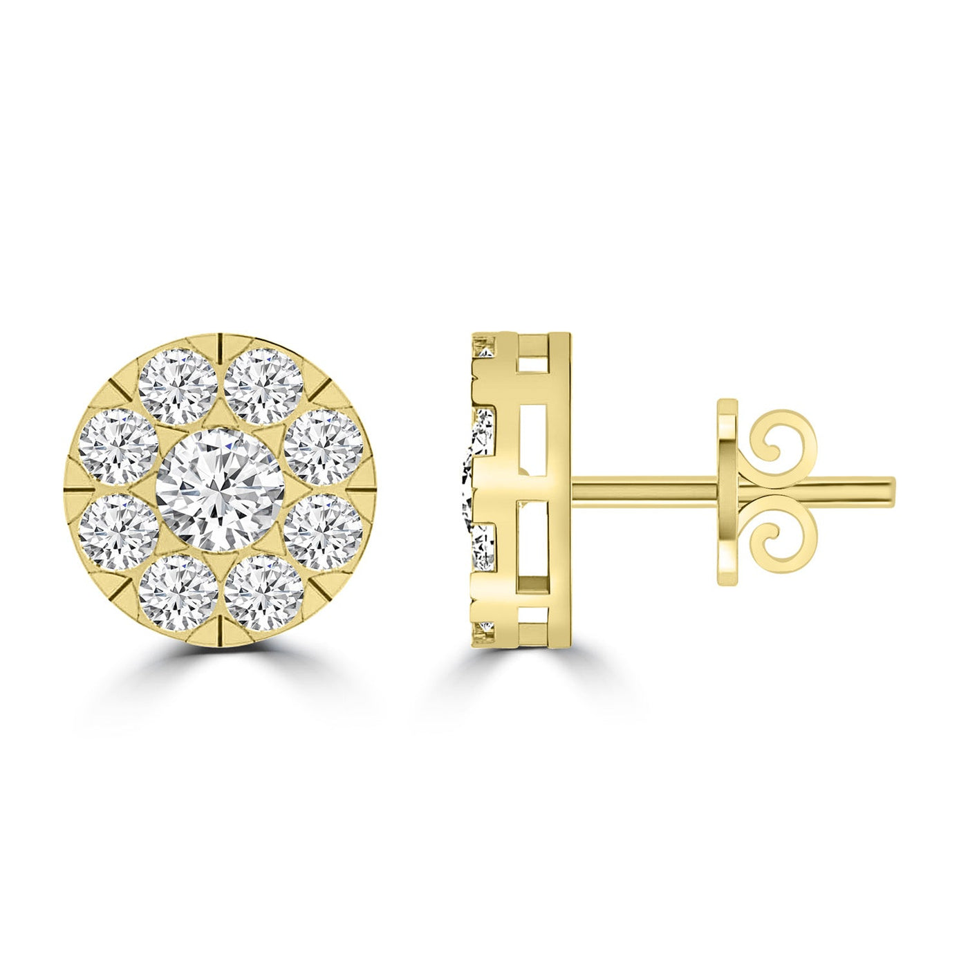 Cluster Diamond Stud Earrings with 0.50ct Diamonds in 9K Yellow Gold - 9YECLUS50GH